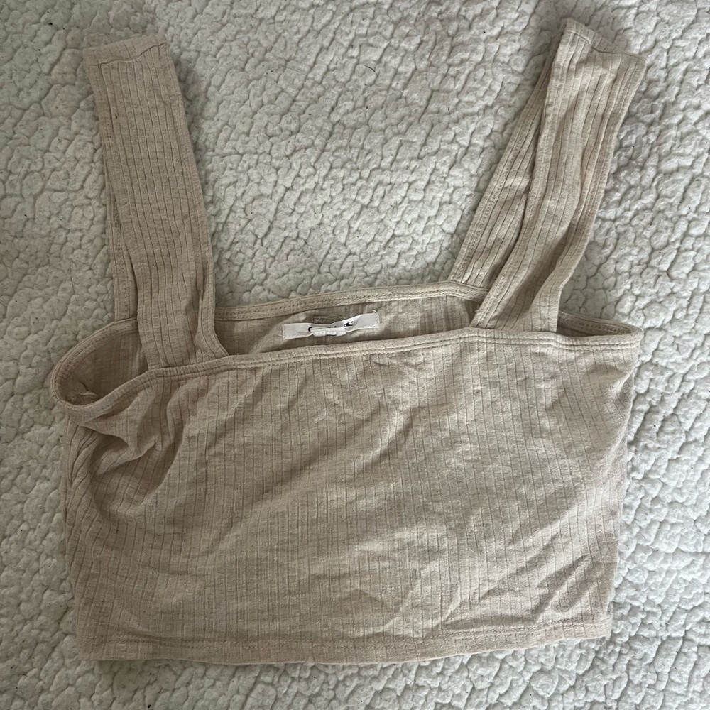 Beige Ribbed Crop Top